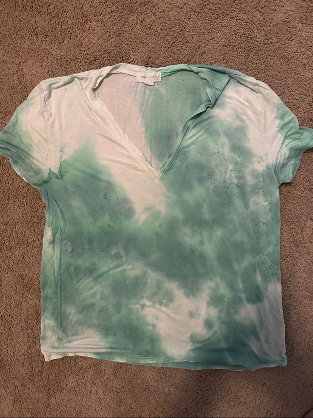 Treasure & Bond Seafoam Green Tie-Dye V-Neck Short Sleeve Top